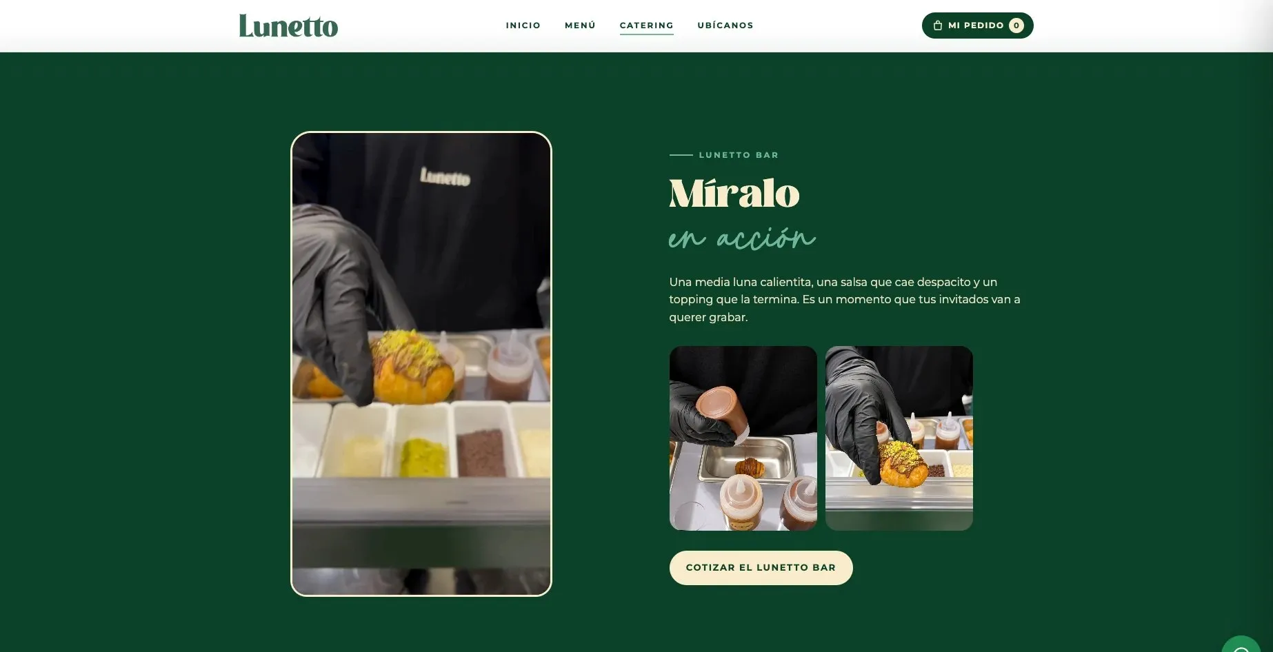 Página de catering de Lunetto